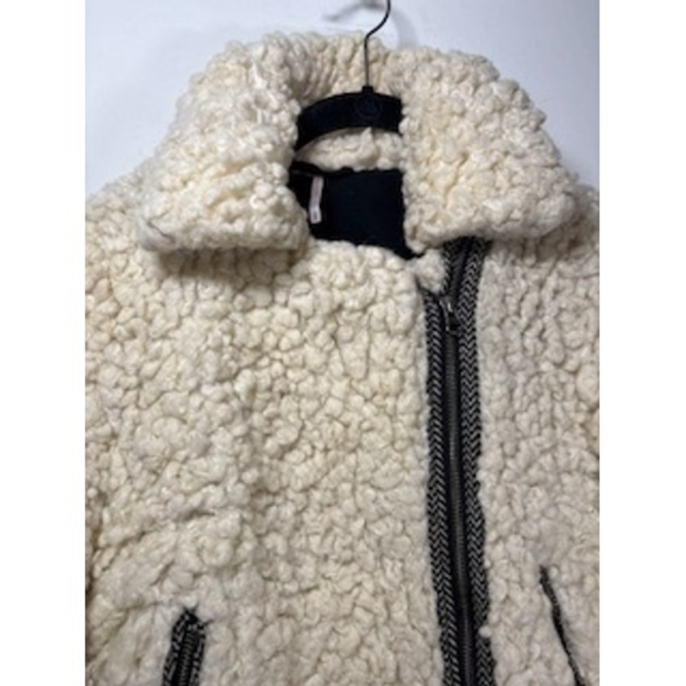 Free People Shaggy Faux Sherpa Moto Cream Jacket Coat Size XS Boho Apres Ski - Picture 4 of 9